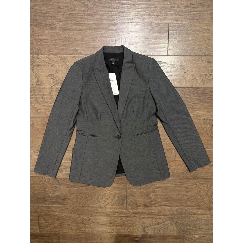 Ann Taylor Blazer Womens 4 Gray Polyester Rayon Solid Tailored Work Professional